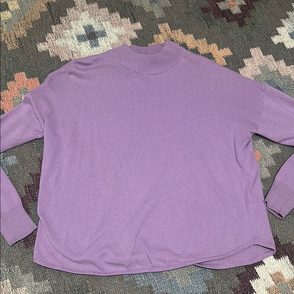 Madewell Purple Long Sleeve Boxy Sweatshirt with Mandarin Collar